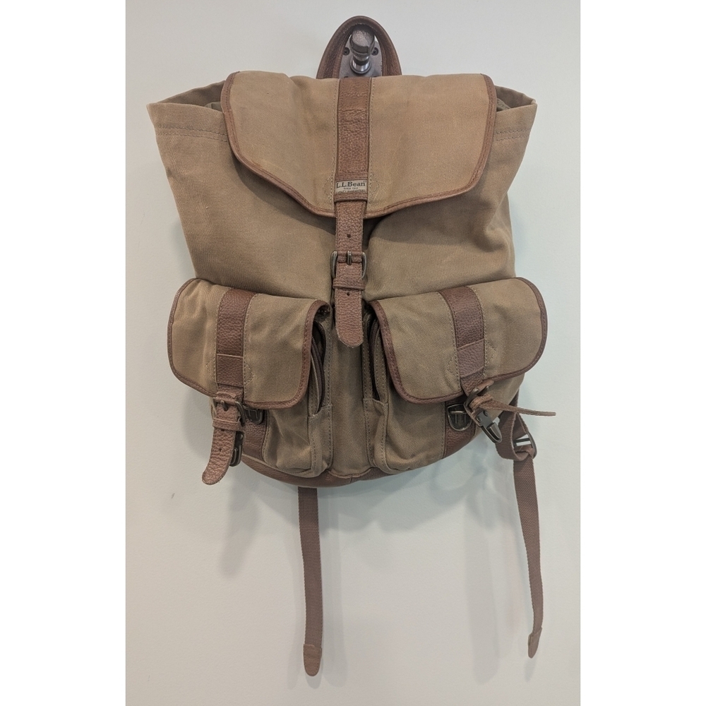 Vintage LL Bean Maine Leather And Cotton Canvas Rucksack